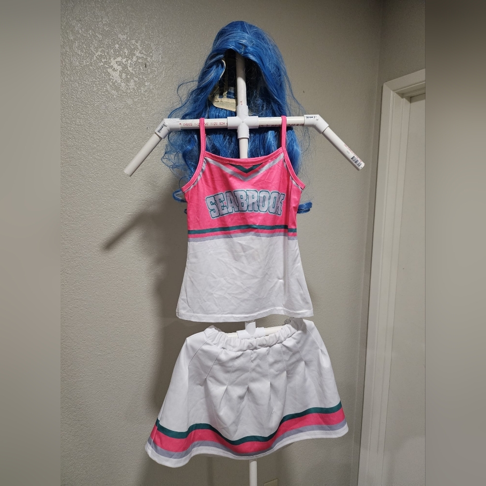 Girls Disney Zombies cheerleading costume with blue wig size XL